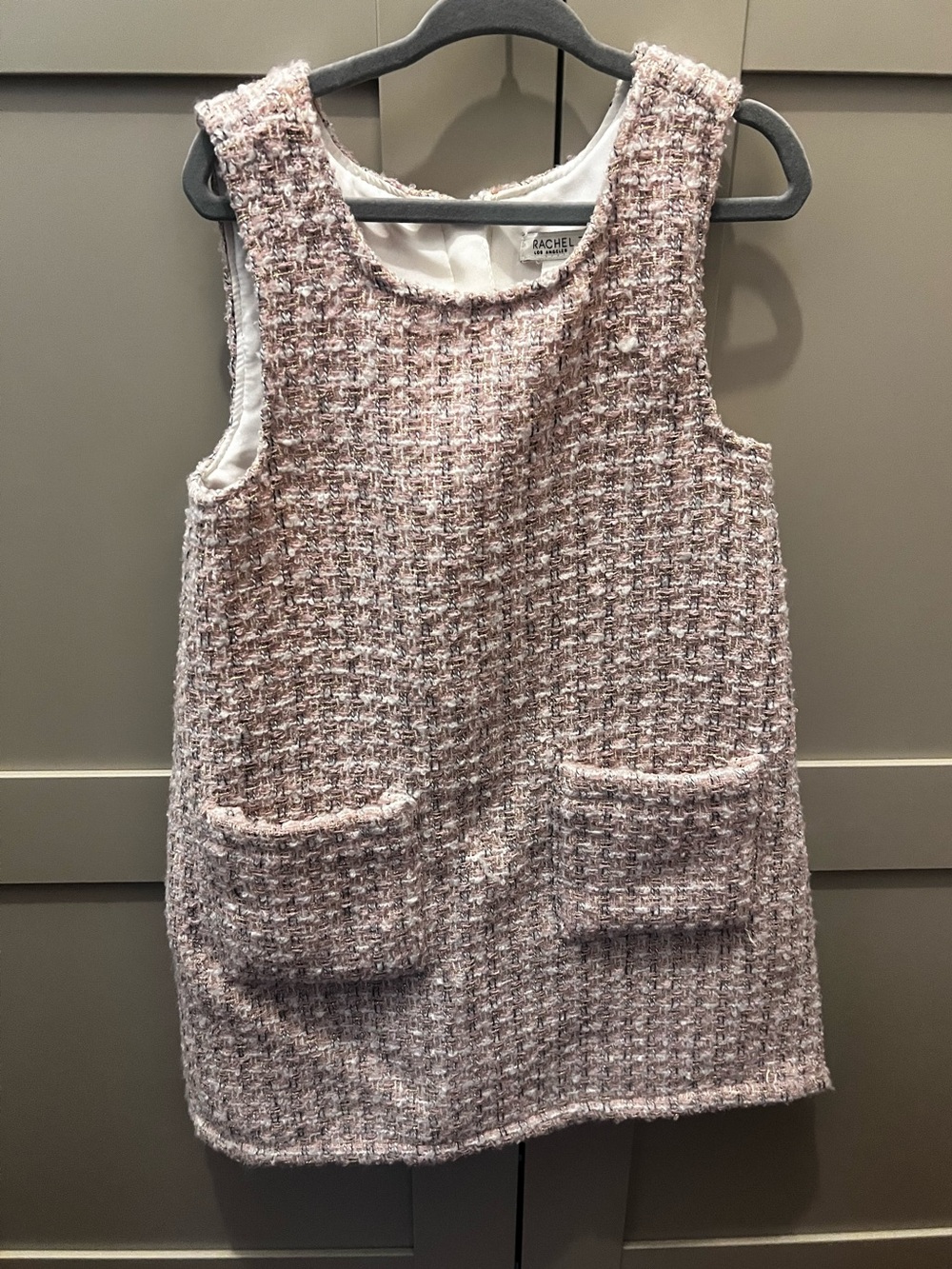 Rachel Zoe Pink Tweed Pinafore Dress with Front Pockets